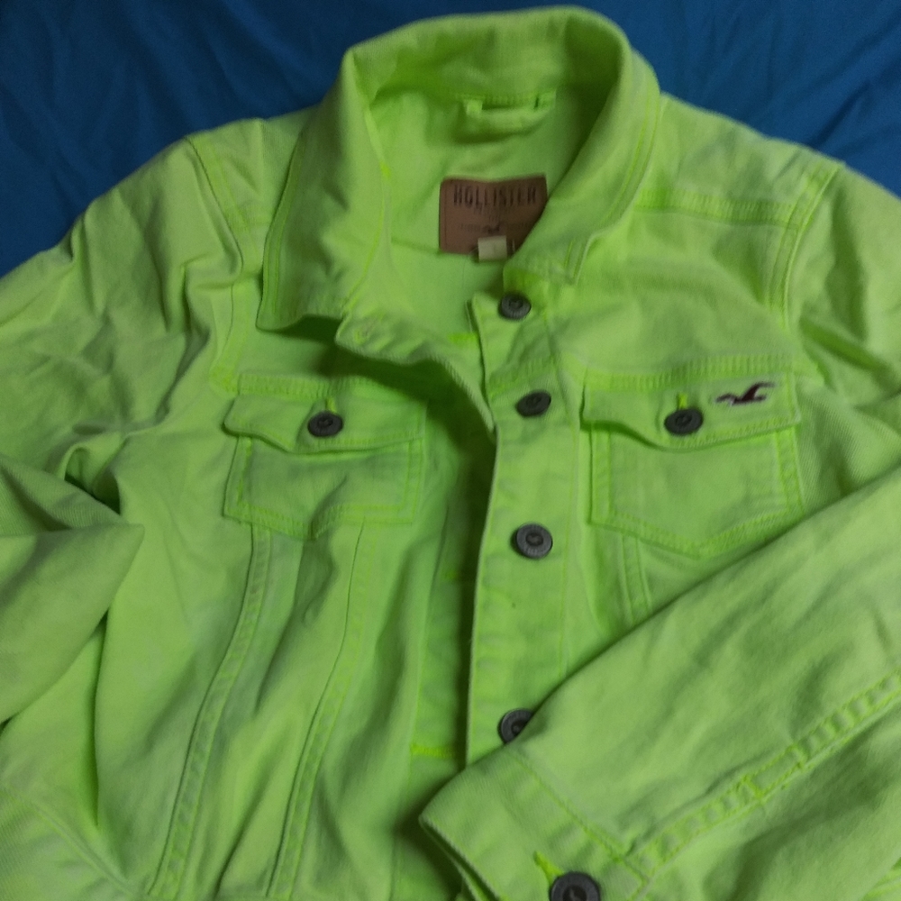 Womens Hollister Lime Green Denim Jacket NWOT